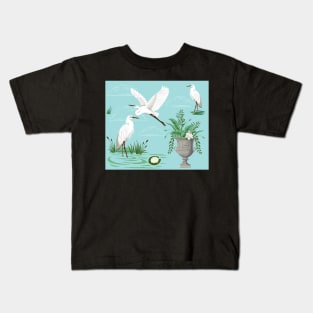 E is for Egret—blue Kids T-Shirt